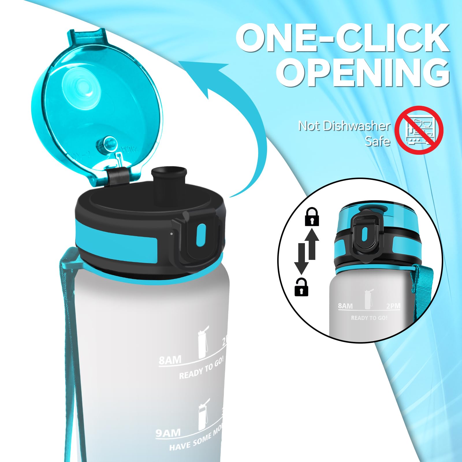 Borraccia, Borraccia 500ml, Borraccia Senza Perdite, Borraccia Motivazionale, Facile da Trasportare, Borraccia Orari con Filtro, Borraccia Graduata, Facile da Pulire, per Sport, Corsa, Scuola, Ufficio