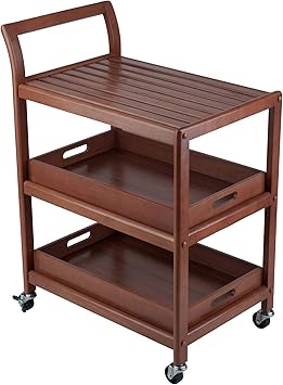 Winsome Albert 3-Tier Serving Cart, 33" in Walnut, Rolling Utility Bar Cart with Wheels for Snacks, Drinks, Kitchen Essentials, Storage & Organization for the Home or Apartment