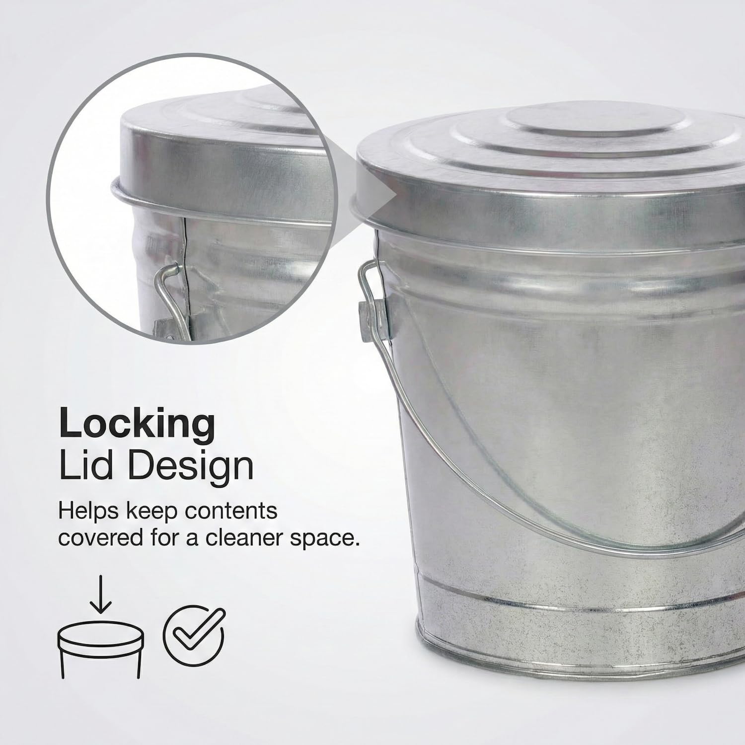 6 Gallon Outdoor Garbage Can, Galvanized Metal Trash Can with Locking Lid, Rust & Weather Resistant Storage Bin for Dog Poop, Pet Food, Charcoal