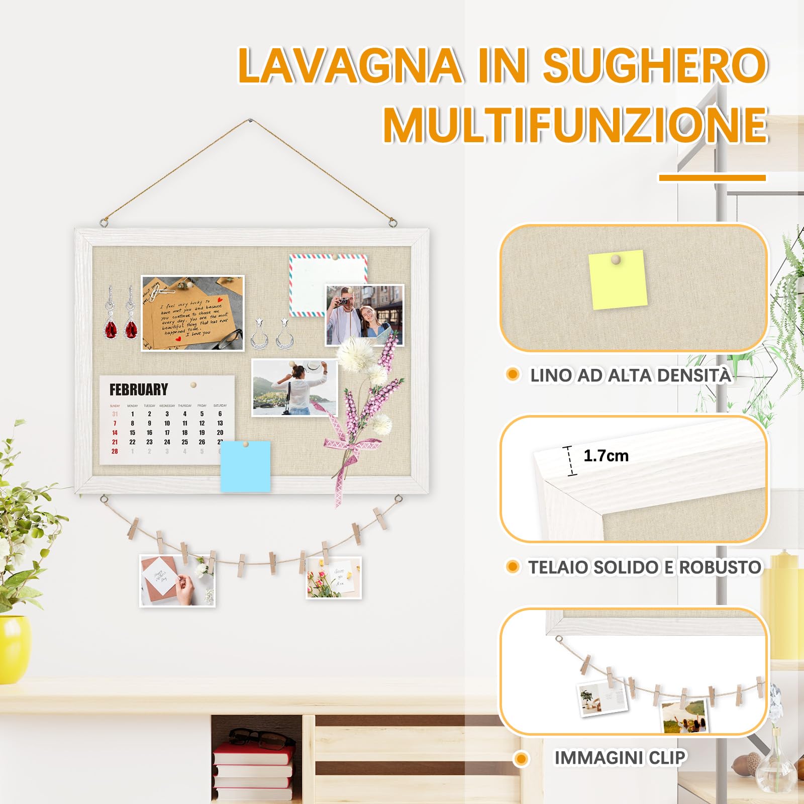 DOLLAR BOSS Bacheca in sughero con lino 30×40CM Lavagna in sughero piccola | bacheca in sughero bifacciale con legno cornice per casa, cucina e ufficio 1 pezzo