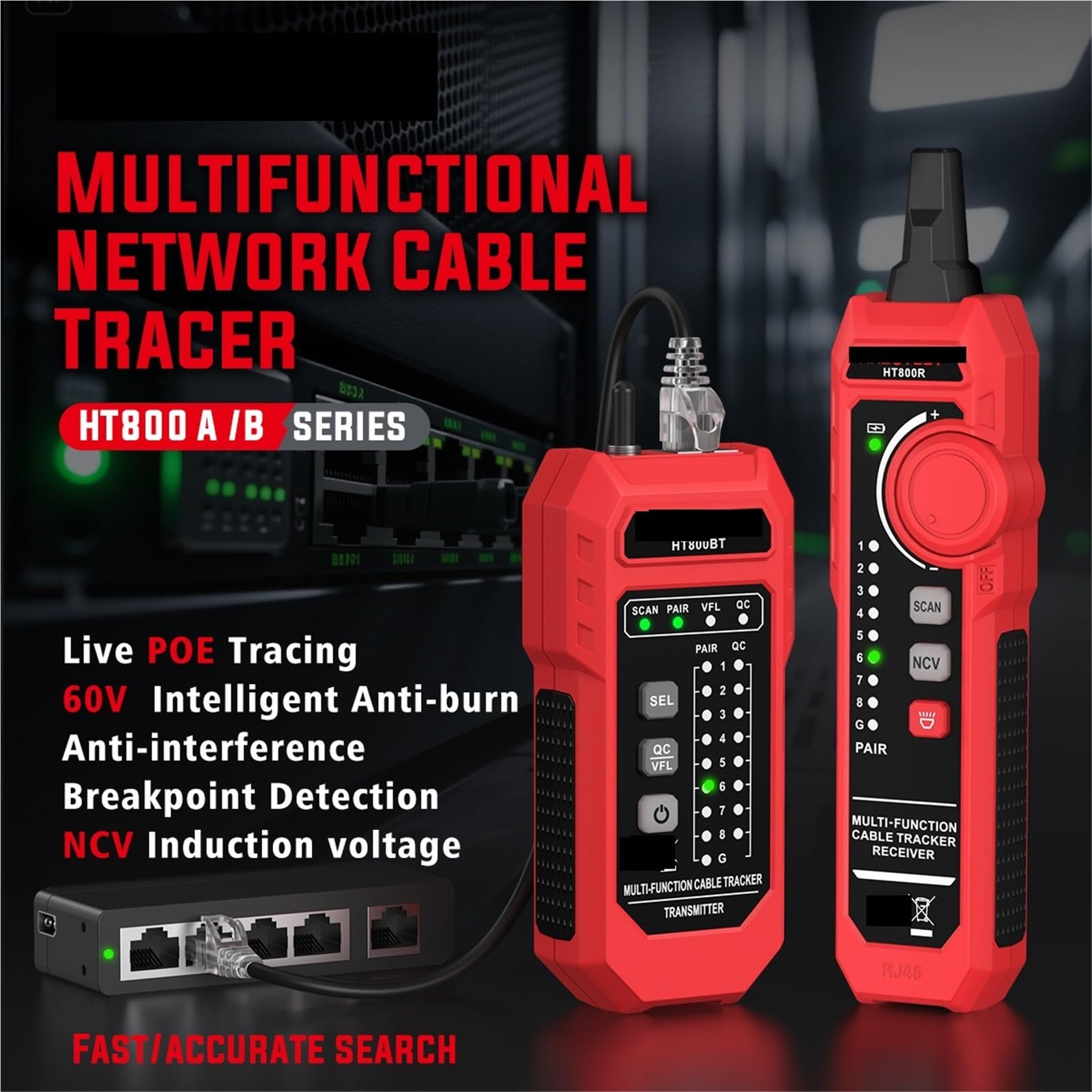 Netzwerkkabeltester, HT800A/B Netzwerkkabeltester, PoE-Anti-Interferenz-Finder, Multifunktional,für Netzwerkkabel(HT800A)