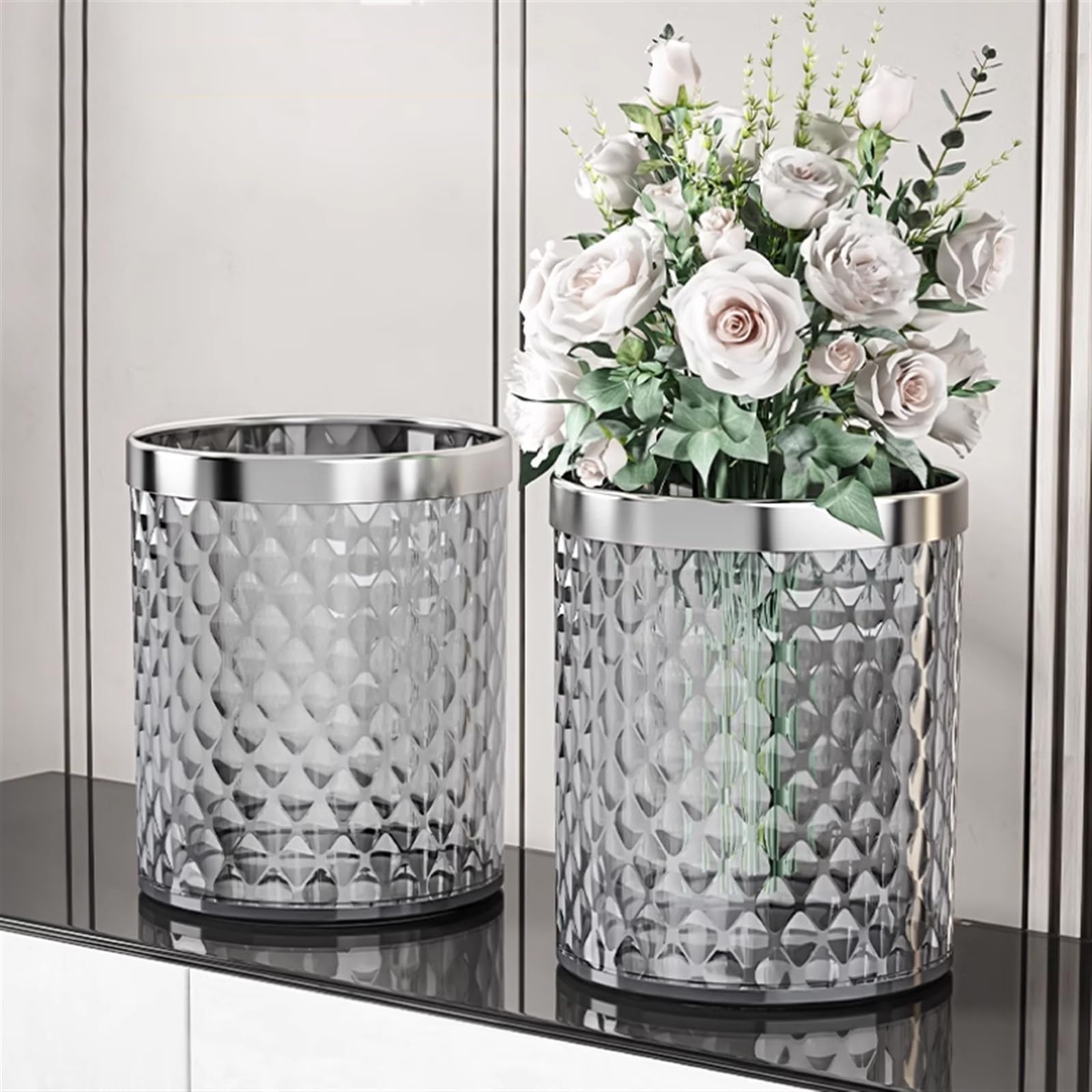 Papelera Decoración De Bote Basura Con Tapa Abierta(Champagne,S)