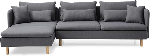 Miniatura 7 de DHHU Moderno sofá modular en forma de L convertible con cojines extraíbles tela gris 4 asientos