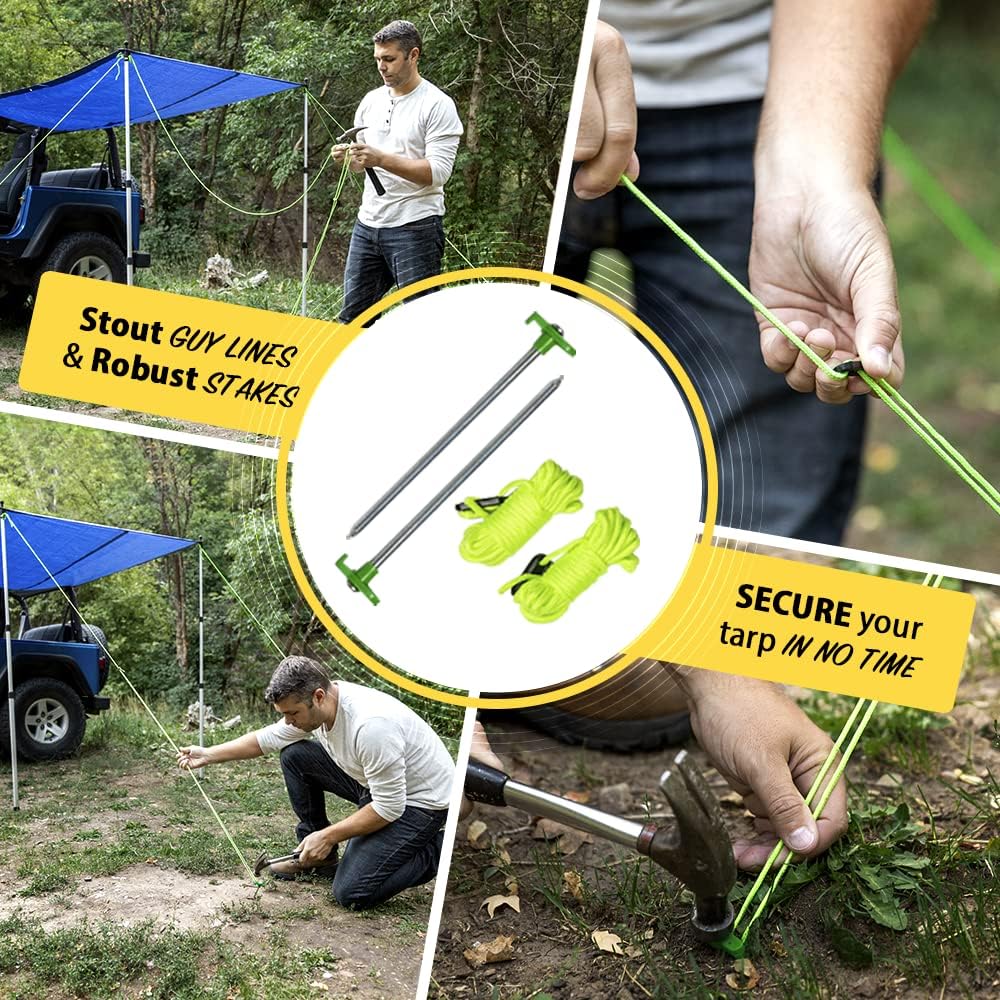 Everbeam Adjustable Tarp Poles - Extend to 92" - Portable & Lightweight, Ideal for Awning, Tent Fly - Includes Guy Lines, Stakes, Carry Bag