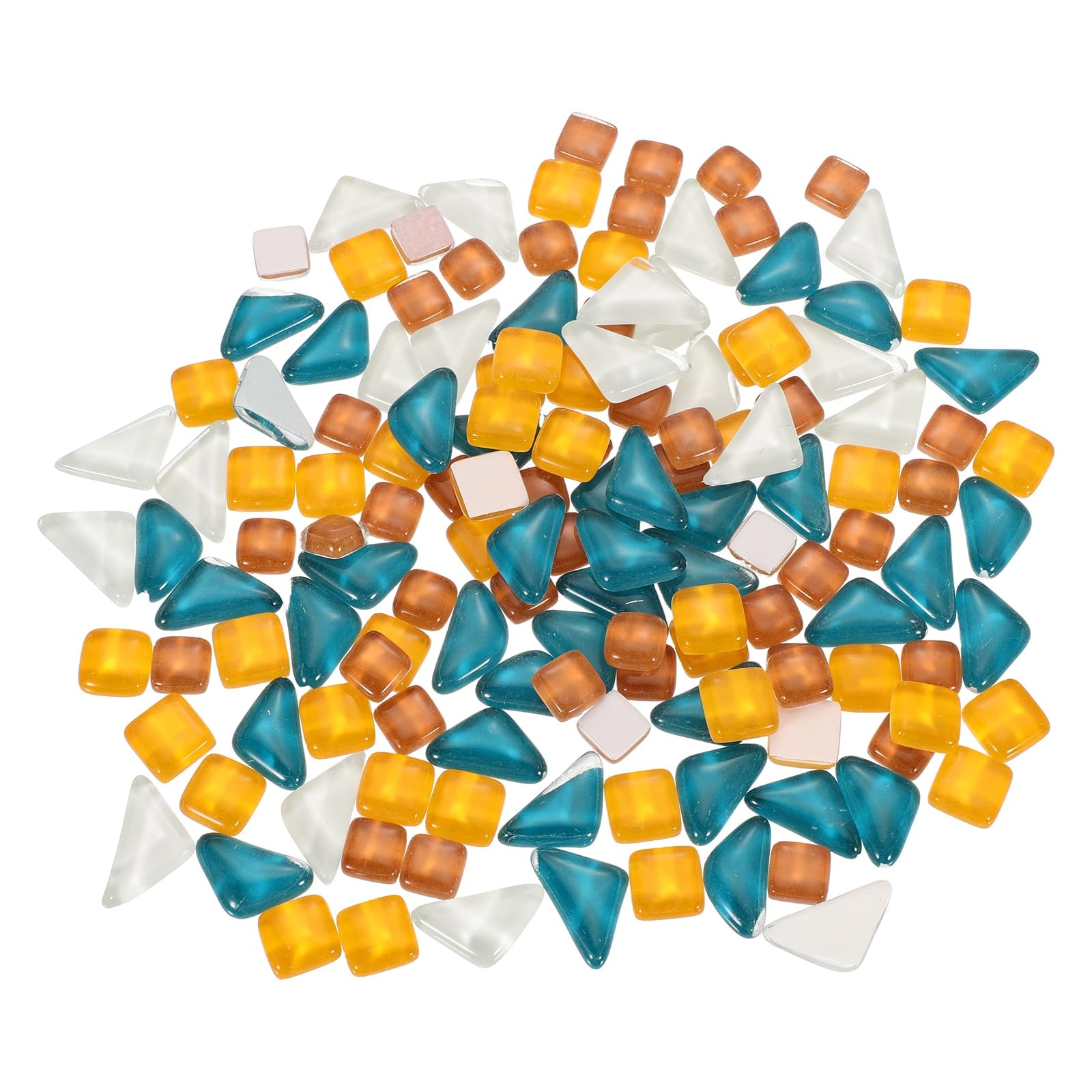 sourcing map 200g Glass Mosaic Tiles, Irregular Tiny Glass Tile Crystal Broken Mixed Shapes Mosaic Glass Pieces for Art Crafts Bulk Picture Frames Flowerpot(10 x 10mm, Cyan Orange White)