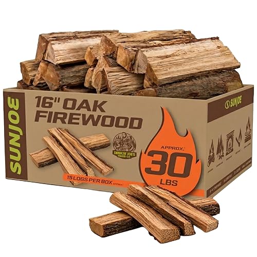 Sun Joe 16-Inch Oak Firewood, Natural Hardwood Logs for Indoor,