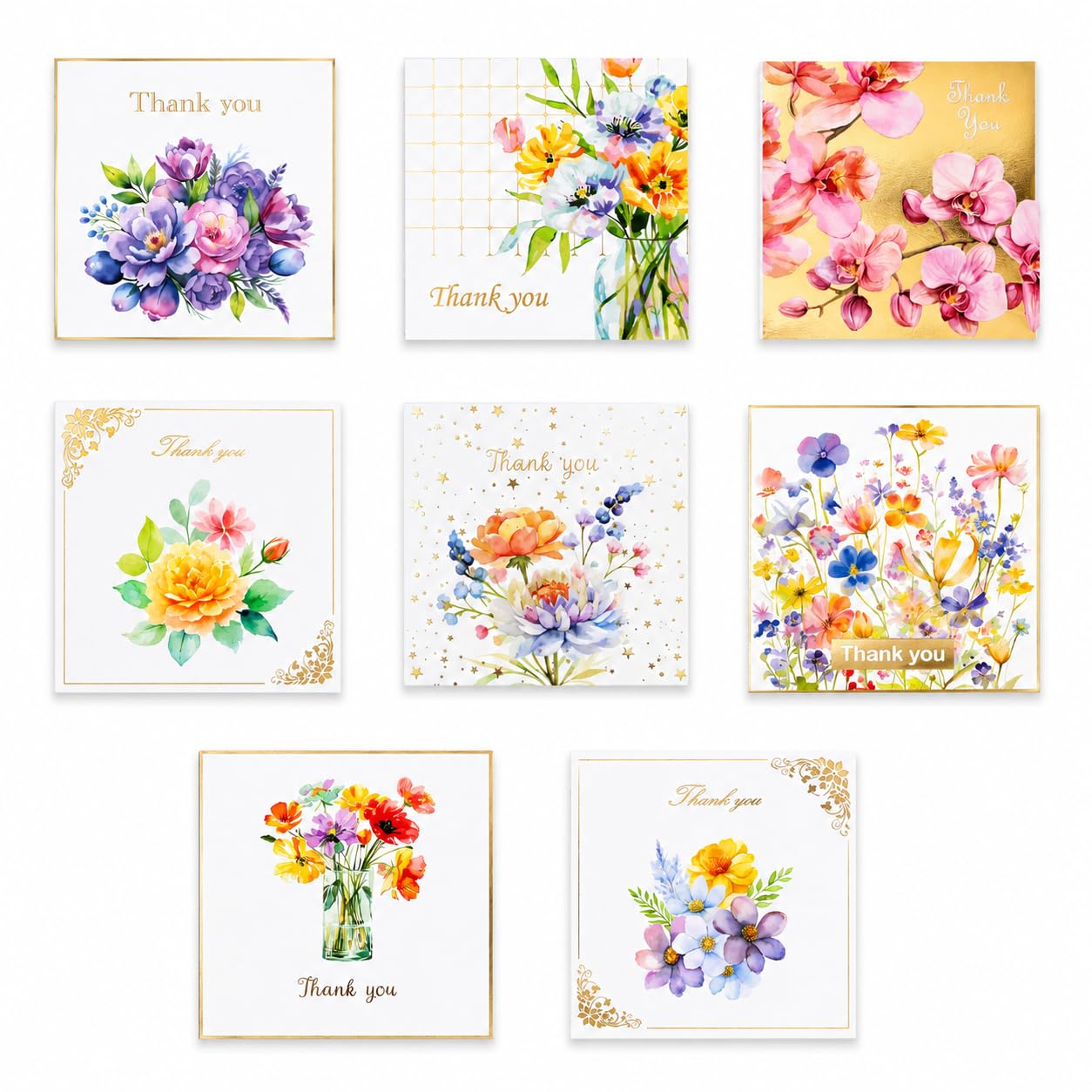Thank You Cards Pack of 40 with Envelopes Mixed Floral Designs