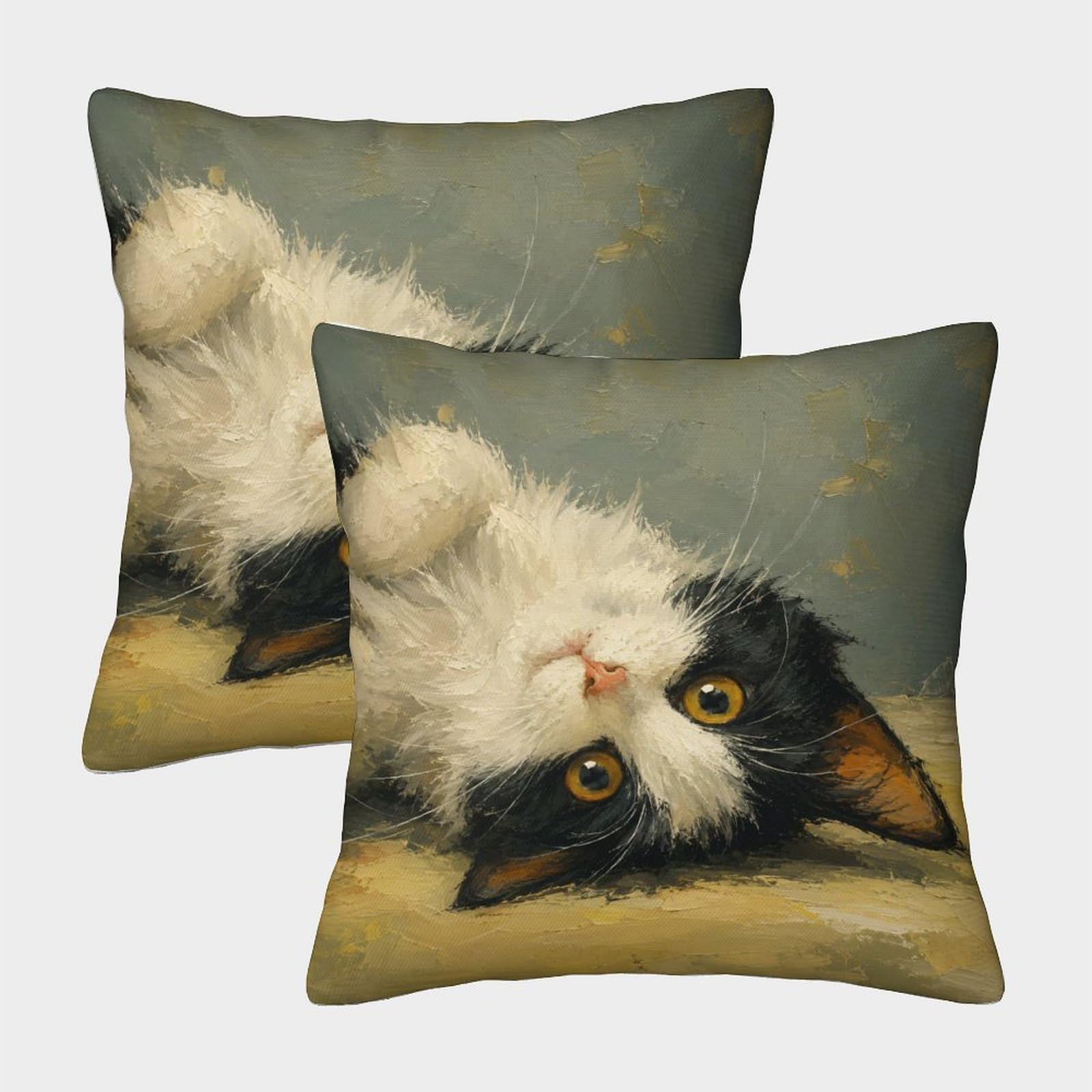 H3B8U2Y5 Playful Tuxedo Cat Portrait Cushion Cover Set 2 Double Sided