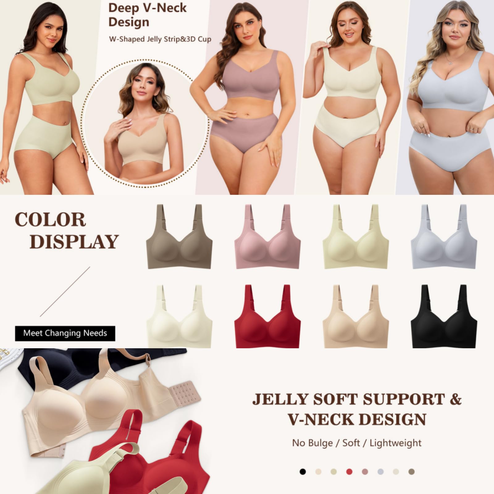Set de 3 sujetadores para mujer «Jelly»: sin aros y con efecto push-up