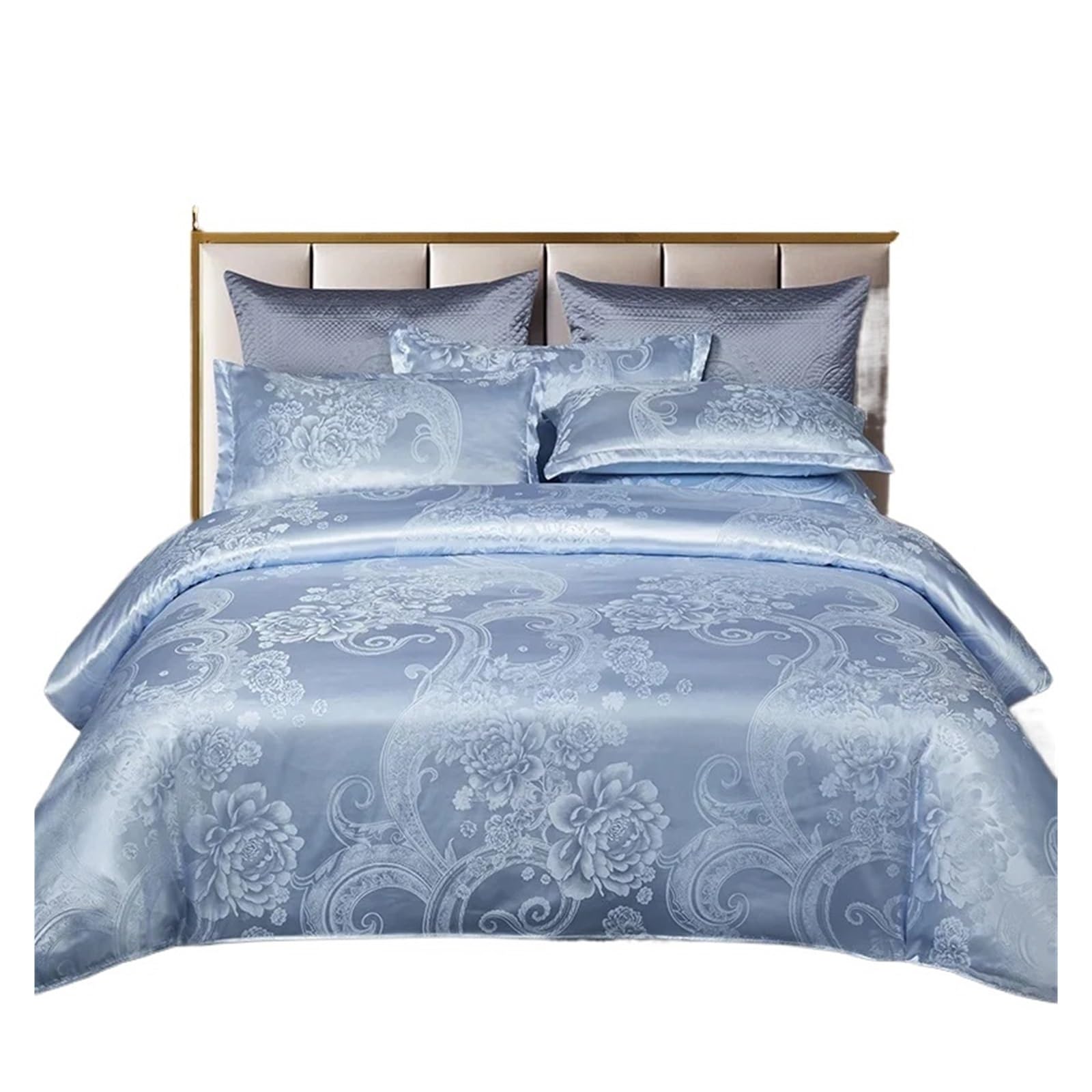 LuoAXINN Satin Bedding Set Jacquard King Size Bedding Set Luxury European Wedding Sets Queen American Satin Double Duvet Cover 220x240(Color1,SET_BED 2.0M 4PCS)