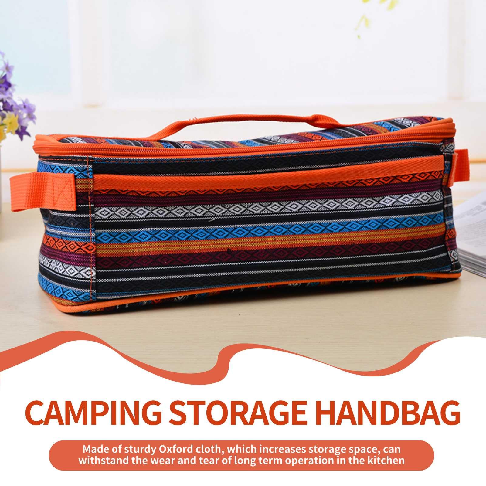 Portable Camping Storage Handbag, Ethnic Style Outdoor Camping Kitchen Utensils Storage Bag Cookware Tote Pouch Bag for BBQ Hiking(Red)