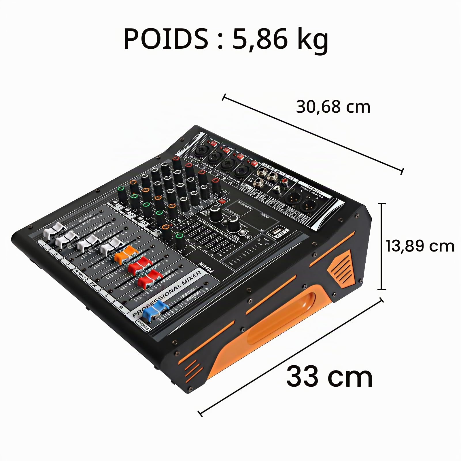 Table Mixage Amplifiée 4 Ohm 2x300w dj Professionnel Console de Mixage Amplifier avec 99 DSP Effect, Tabl Mixag 4 Canaux dj Pro Audio Mixer avec Usb Bluetooth