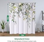 REZAYMRS Floral Shower Curtain with 12 Hooks, 72''x72'' Waterproof Polyester Fabric Shower Curtains for Bathroom, Weighted Hem Bathtubs Hotel Curtain, Machine Washable, Quick Dry (Green)