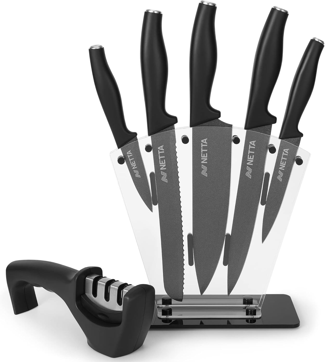 NETTA Kitchen Knife Set with Block 6 Piece Stainless Steel Set