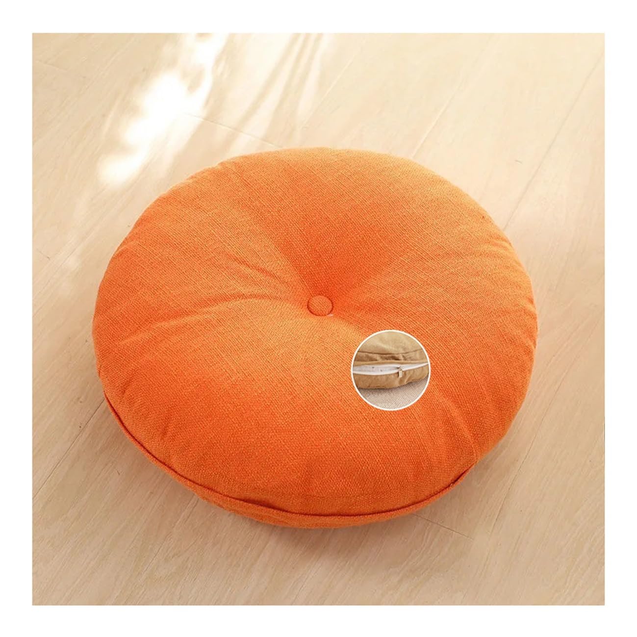 Japanese Tatami Floor Pillow Cushion Seating Pillows Detachable Yoga Cushions Pleated Solid Color Linen Round Seat Cushion Floor Pillow Cushion for Chair Pads Floor Cushion(Orange,40 cm 16 inch)