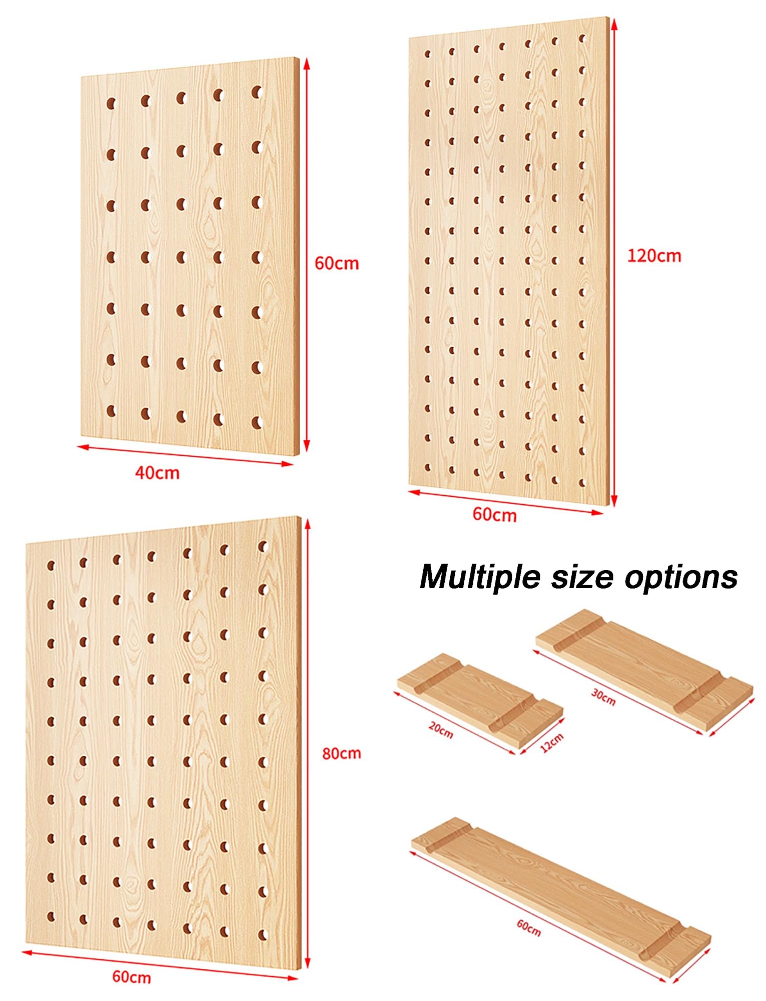 Genérico Tablero perforado personalizable de madera maciza | Organizador de entrada con ganchos, estantes y soportes de pared for porche, lavadero y paredes (3 tamaños)(40x60cm/15.7x23.6in)