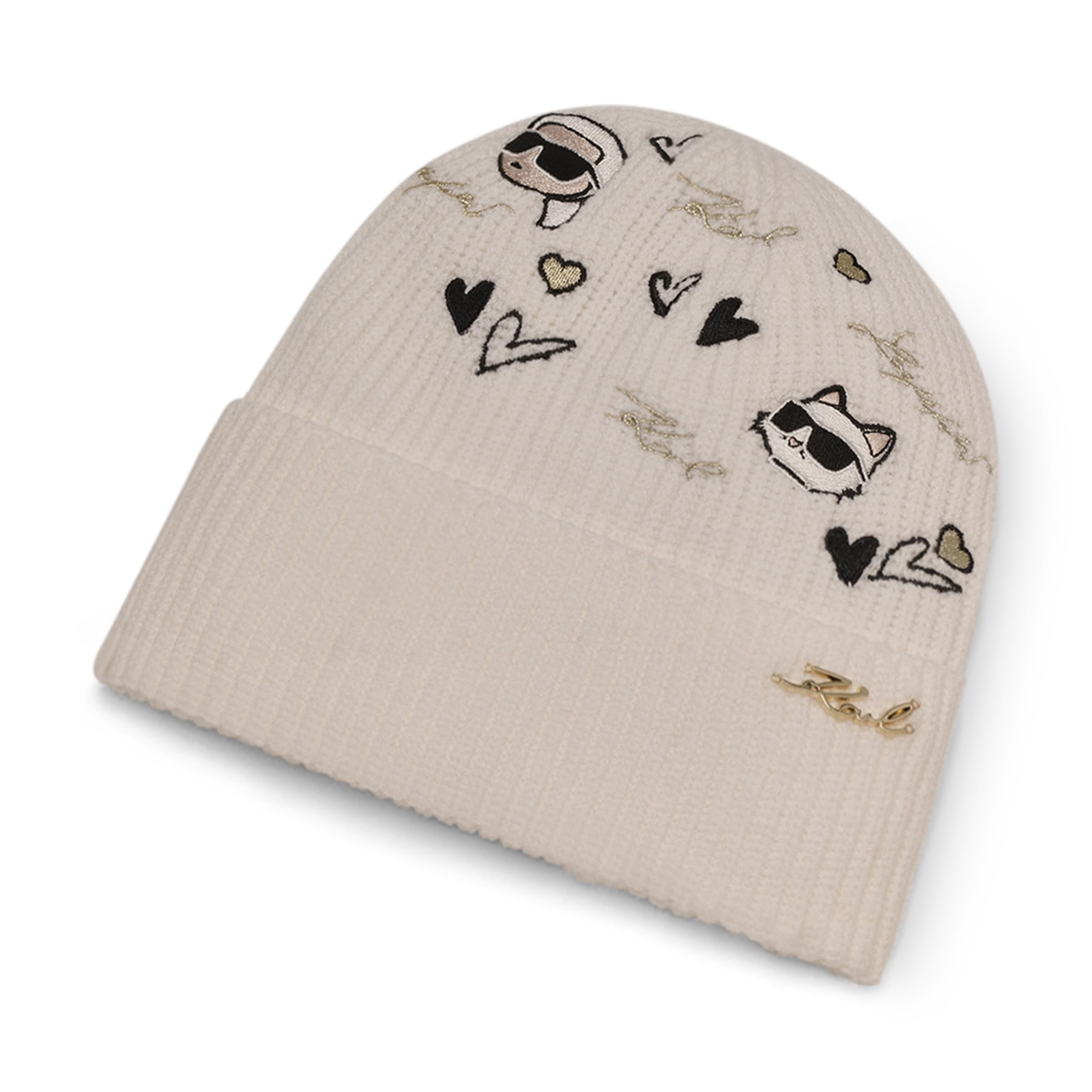 Karl Lagerfeld Embroidered Karl Hearts Velboa Fleece Lined Beanie - Gorro/Sombrero Mujer