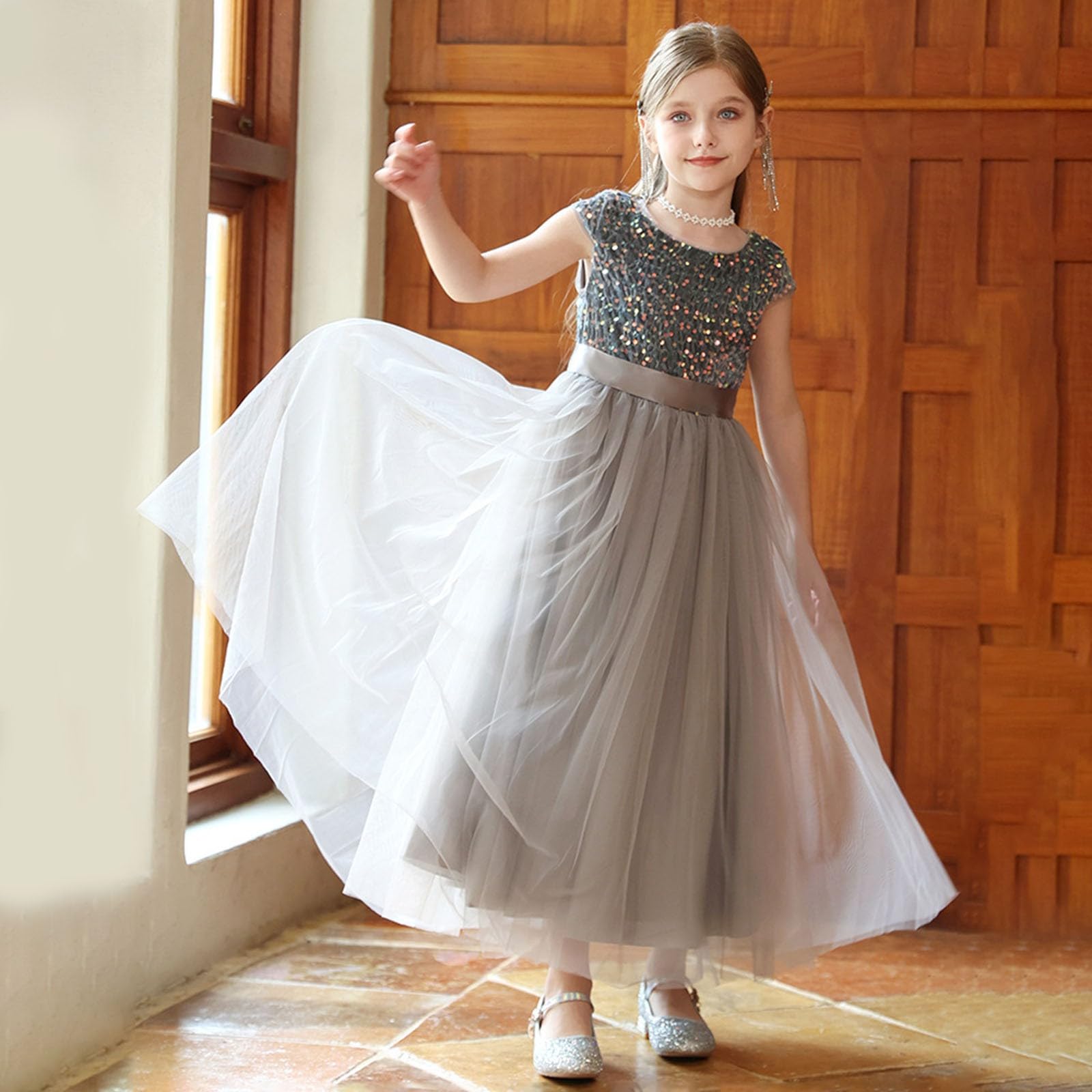 Elegante vestido de noche para actuaciones, concursos de belleza, vestido tutú con falda de faja, adecuado para jugar, aprender, celebrar, actuar musical, fiesta