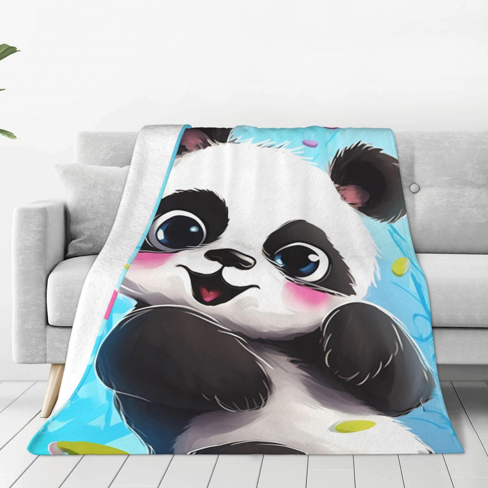 Cute Panda Throw Blanket for Couch, Plush Fuzzy Soft Flannel Blankets and Throws for Sofa, 60"x50" Bed Blankets for Travel Camping Chair, All Season Warm Fleece Blanket