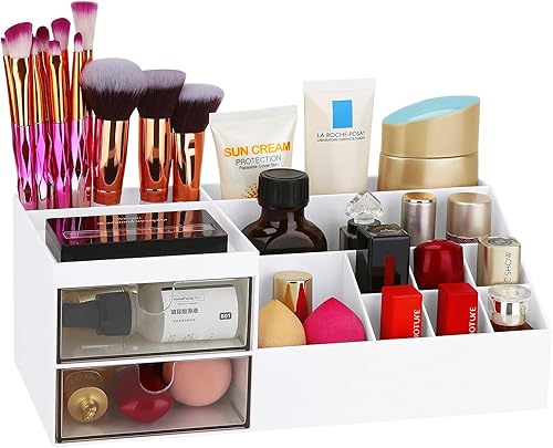 LETURE Organizador de escritorio, caja organizadora de maquillaje cosmético, mostrador de baño, almacenamiento de maquillaje para sombras de ojos,