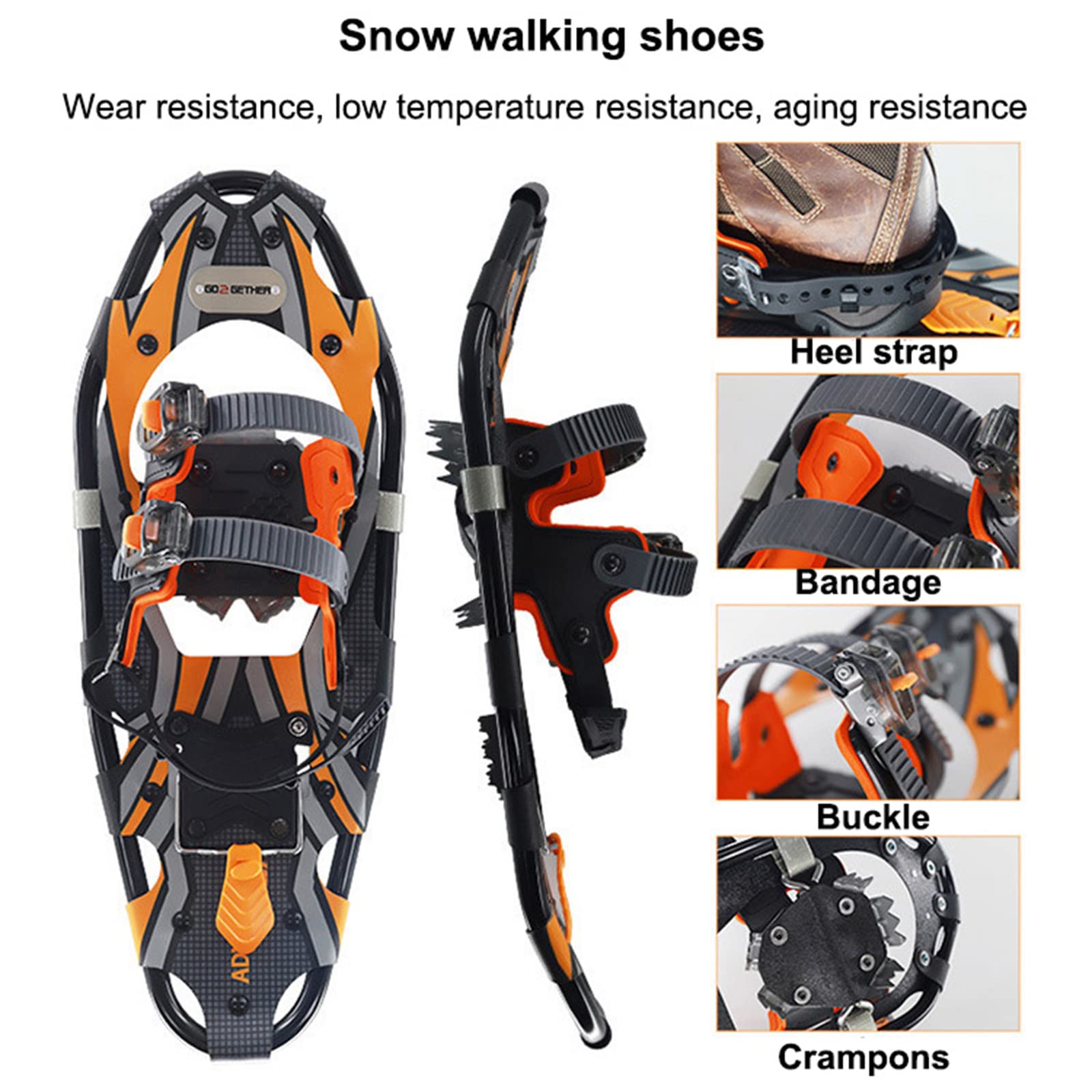 Raquettes À Neige Tout Terrain 25'' en Aluminium,avec Fixations À Cliquet Réglables Et Conception De Levage du Talon,Raquettes À Neige pour Hommes Et Femmes,Orange