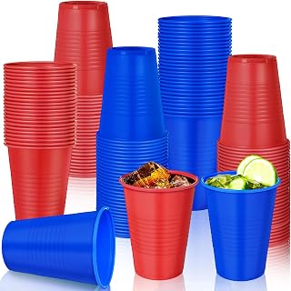 100 Pcs Red Blue Cup Plastic Cups 12 oz Patriotic Memorial Day Disposable Drinking Beverage Cups Water Cups for Game Birthday Independence Day Democratic Political Party