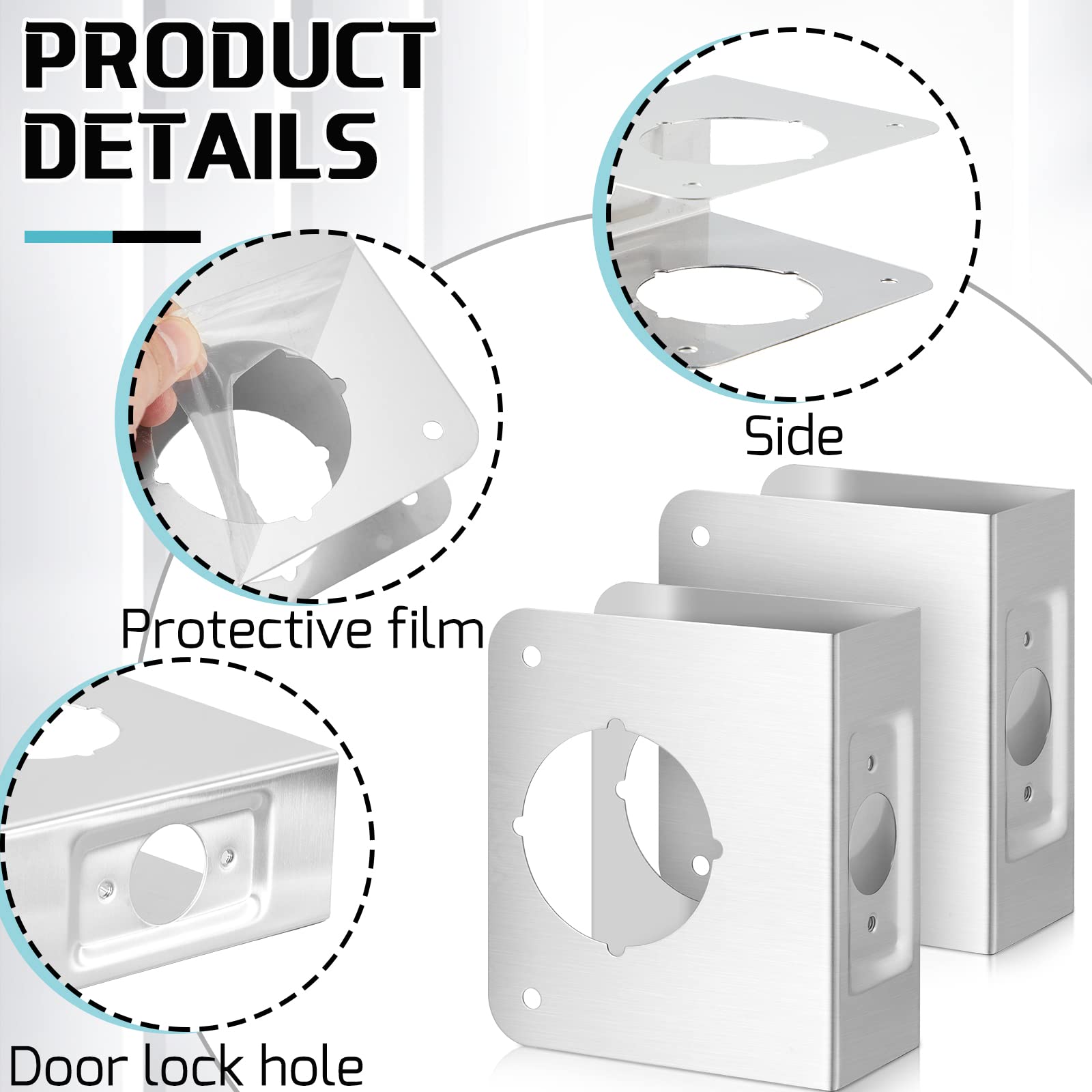 Lot de 4 plaques de renfort de porte en acier inoxydable pour réparation de serrure de porte de sécurité à la maison, 5,3 cm x 6,3 cm x 4,5 cm