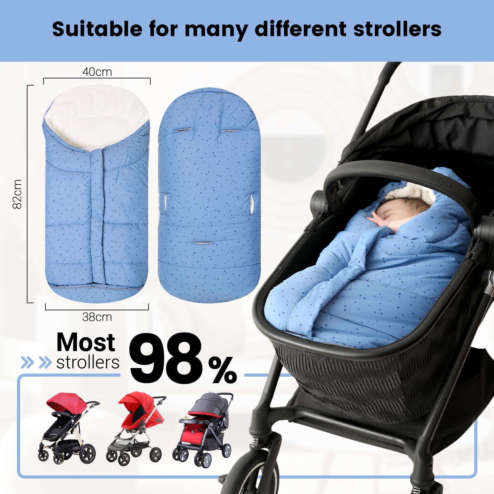 WYTbaby Chancelière d'hiver avec fermeture éclair - En polaire chaude - Pour poussette universelle