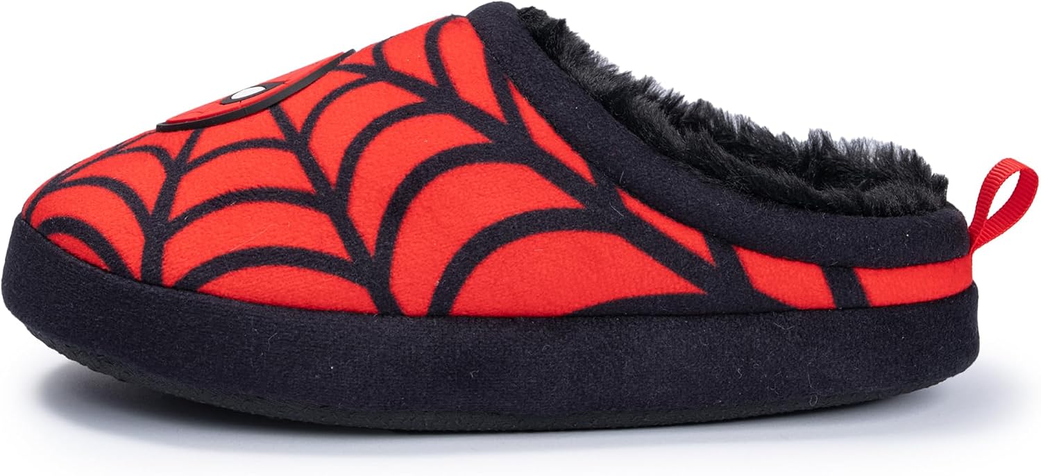 Marvel Spiderman Kids Slippers, Red with Spider Web Pattern, Youth Sizes 11/12-2/3, Plush Clog Style, Superhero Theme