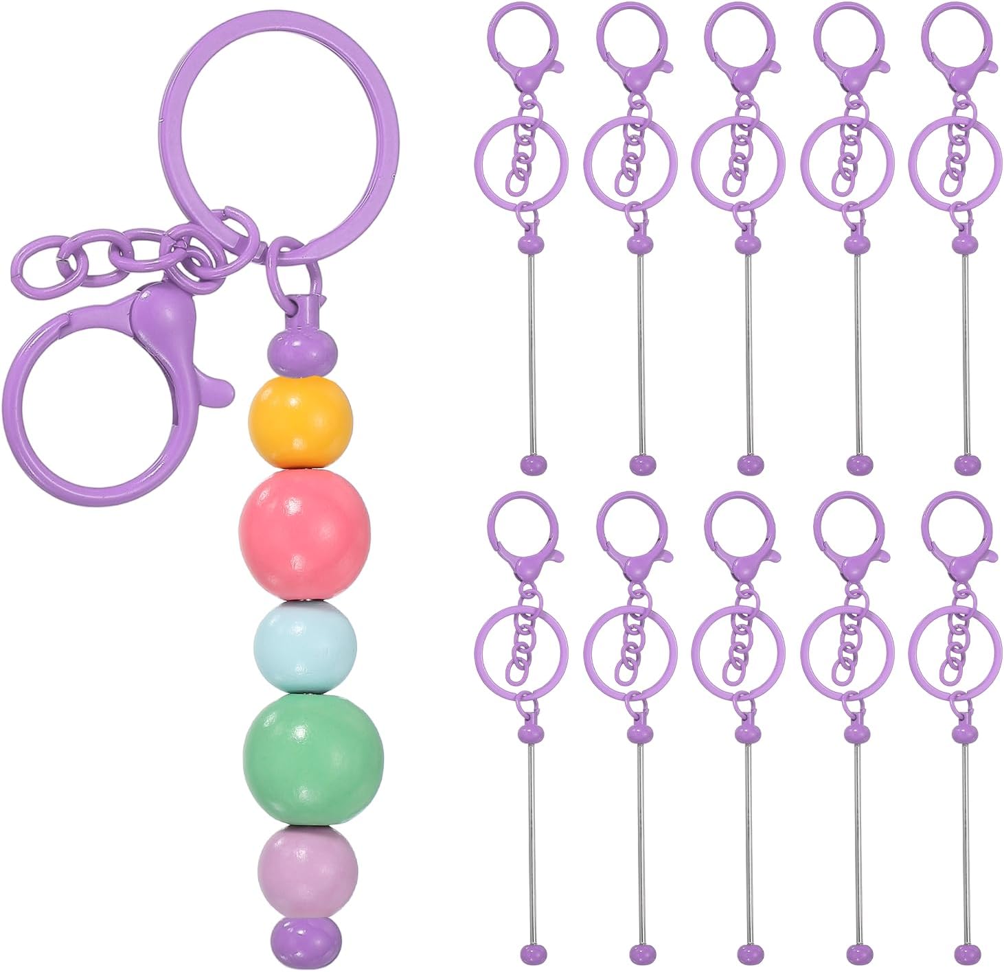 PATIKIL Beadable Keychains, Metal DIY Beaded Keychain Making Kit with Key Rings Chain Bars with Lobster Hook for DIY Crafts