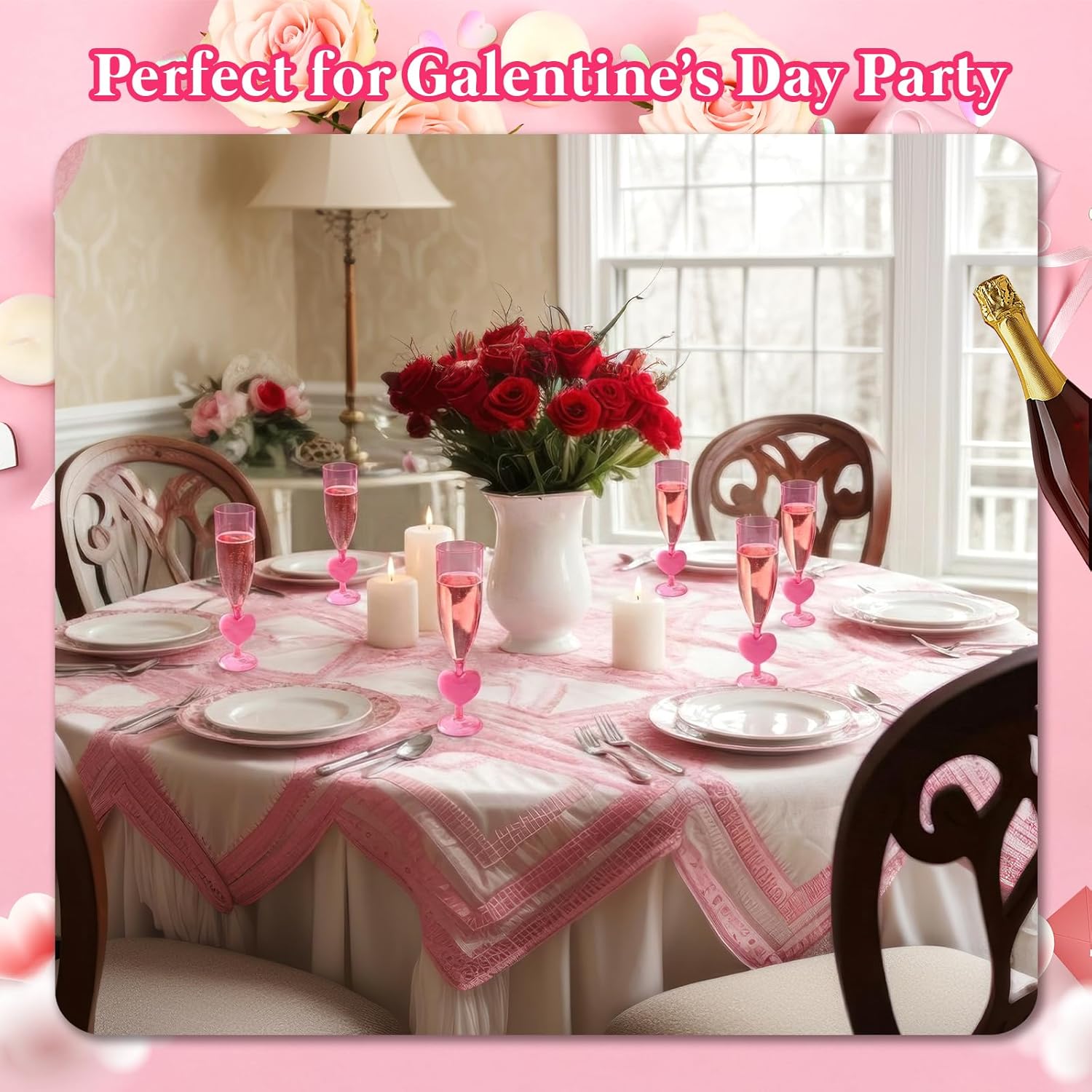 12 Pcs Heart Shaped Champagne Flute Valentine's Day 6 oz Acrylic Martini Glasses Galentine's Day Cocktail Toasting Wine Cups for Galentine Girls Night Bachelorette Party Favors Gifts (Pink)