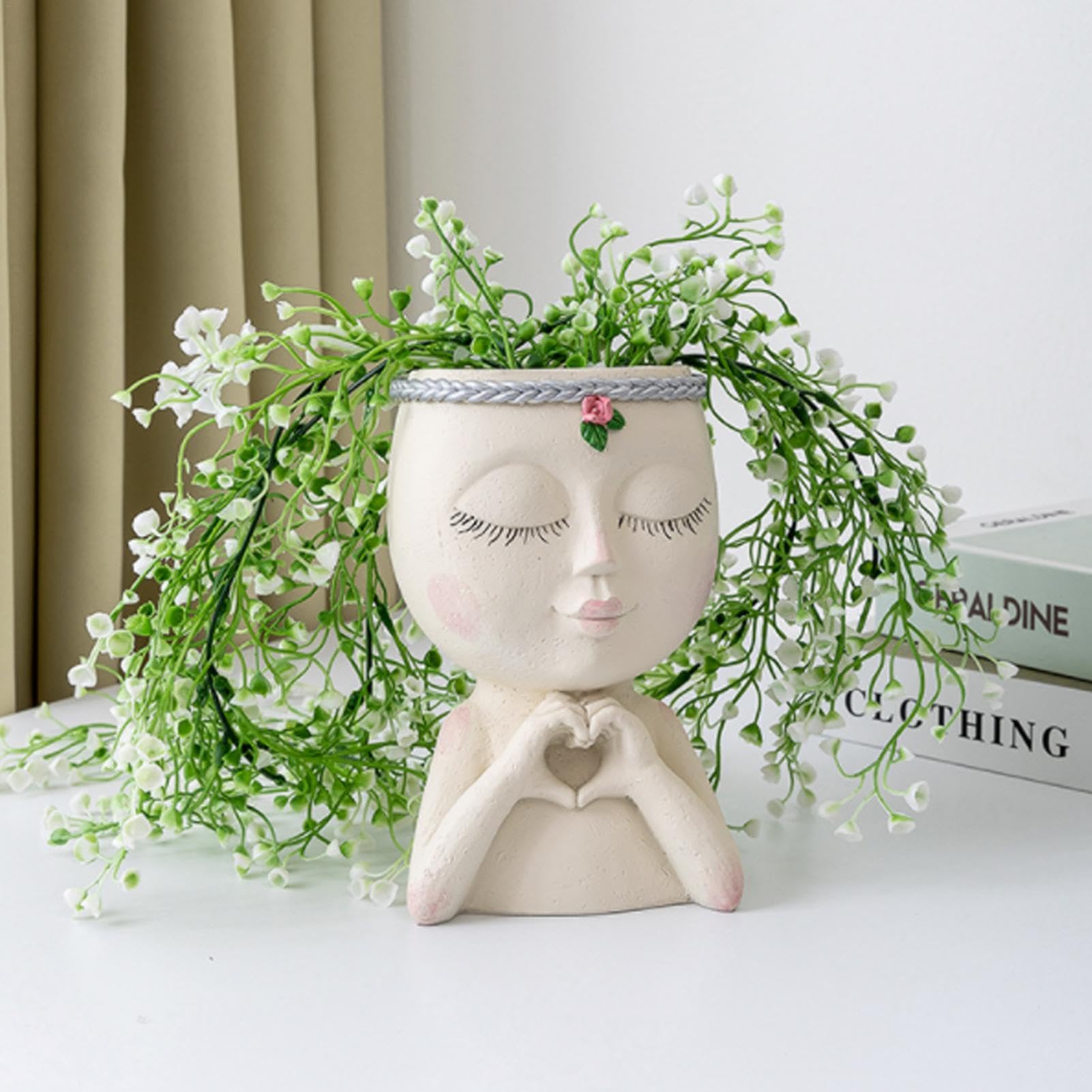 Vaso Con Testa Di Ragazza In Resina – Per Piante Grasse, Decorazione Interni/Esterni, 12x8.5x18.5cm