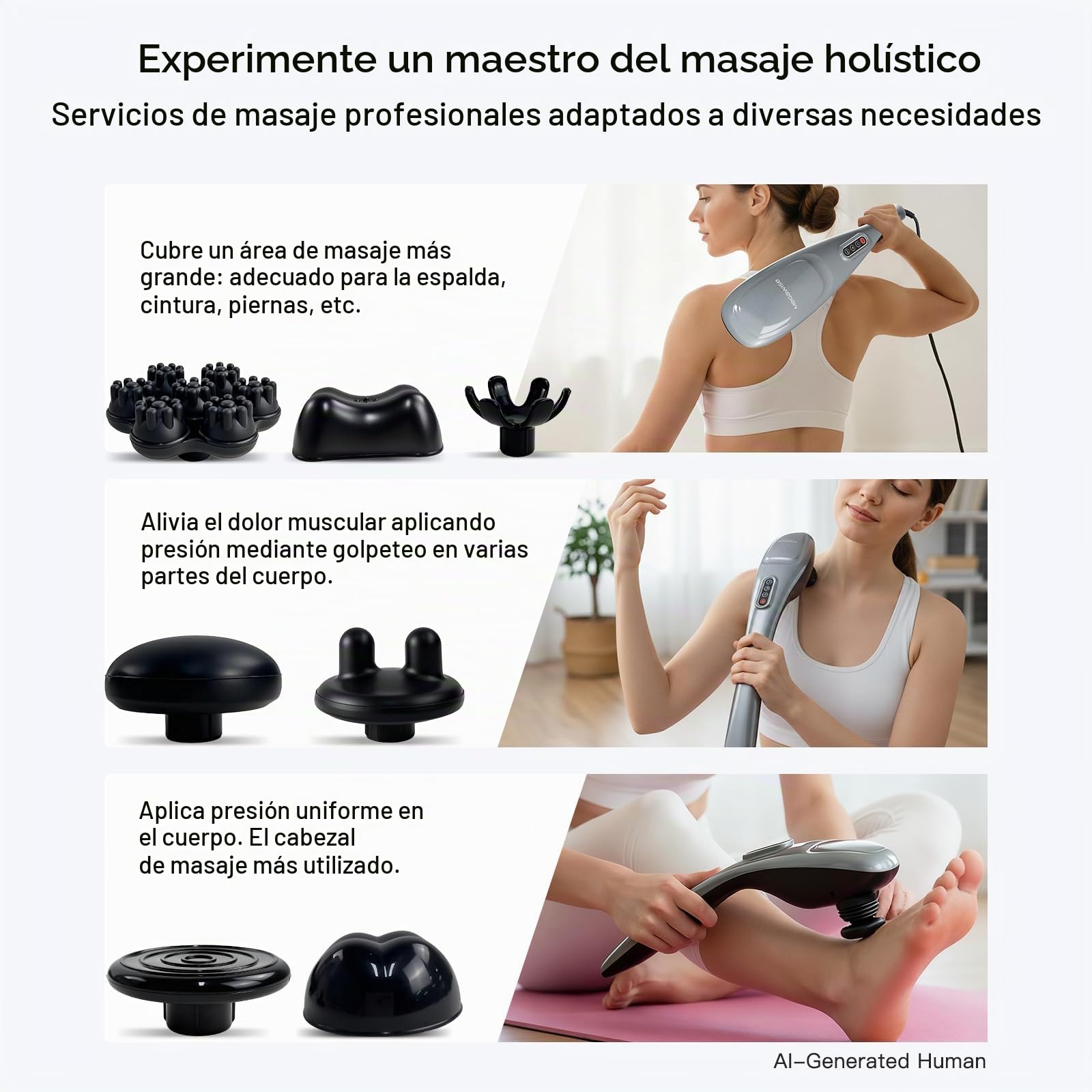 Masajeador eléctrico de cuello y espalda de tejido profundo de mano megawise, adecuado para hombros, cintura y piernas, motor potente de 7 nudos y 5 velocidades, anudado muscular, un poco pesado