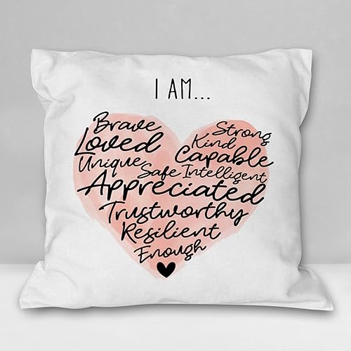 Burosev I Am Brave Loved - Funda de almohada suave, con citas inspiradoras, decoración de granja motivacional para el hogar, dormitorio, sofá, sala