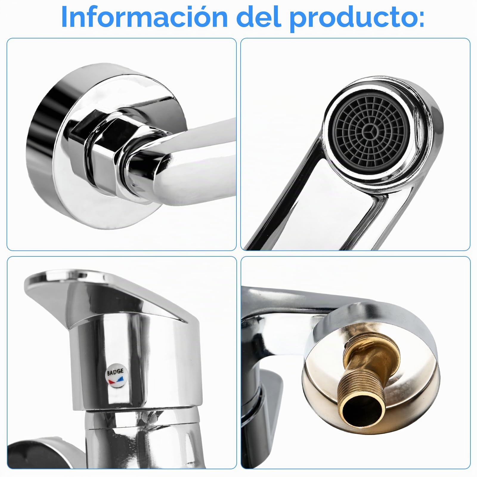 Grifo de Cocina Montaje en Pared, Grifo de Pared 360° Giratorio, Mezclador de Cocina, Monomando, Fregadero, Fregadero de Agua Fría y Caliente, Batería de Mezclador, Brazo Giratorio de 24cm