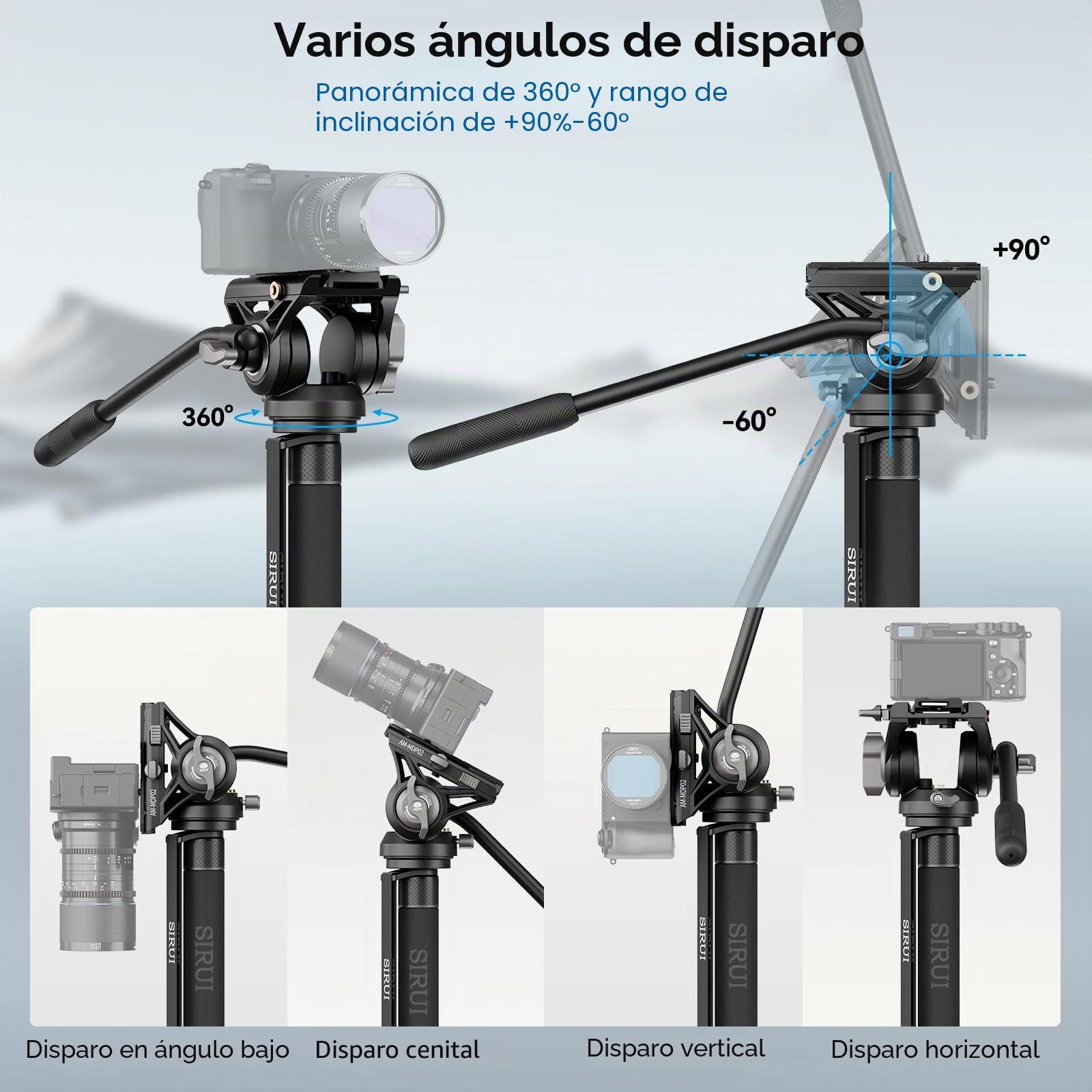 SIRUI 188cm Monopié de Cámara con Pies, Monopié de Viaje de Aluminio con Base de Trípode, Monopié de Vídeo Ligero con Cabeza de Fluido para Videocámara, Carga Máx. 8kg - AM-MDP02