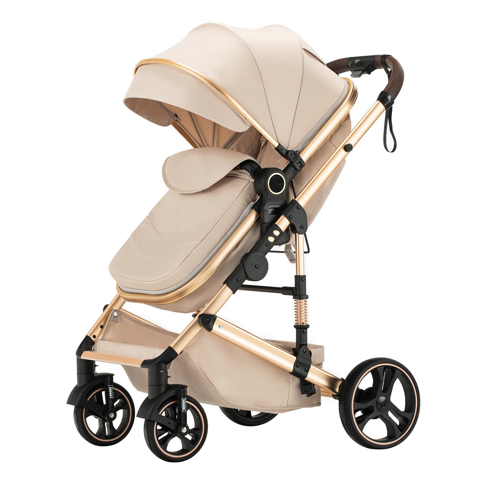 Carrozzina 3 in 1 Set carrozzina fino a 22 kg con maniglione regolabile in altezza con telaio in alluminio per neonati 0-4 anni (Beige-H9, H9)