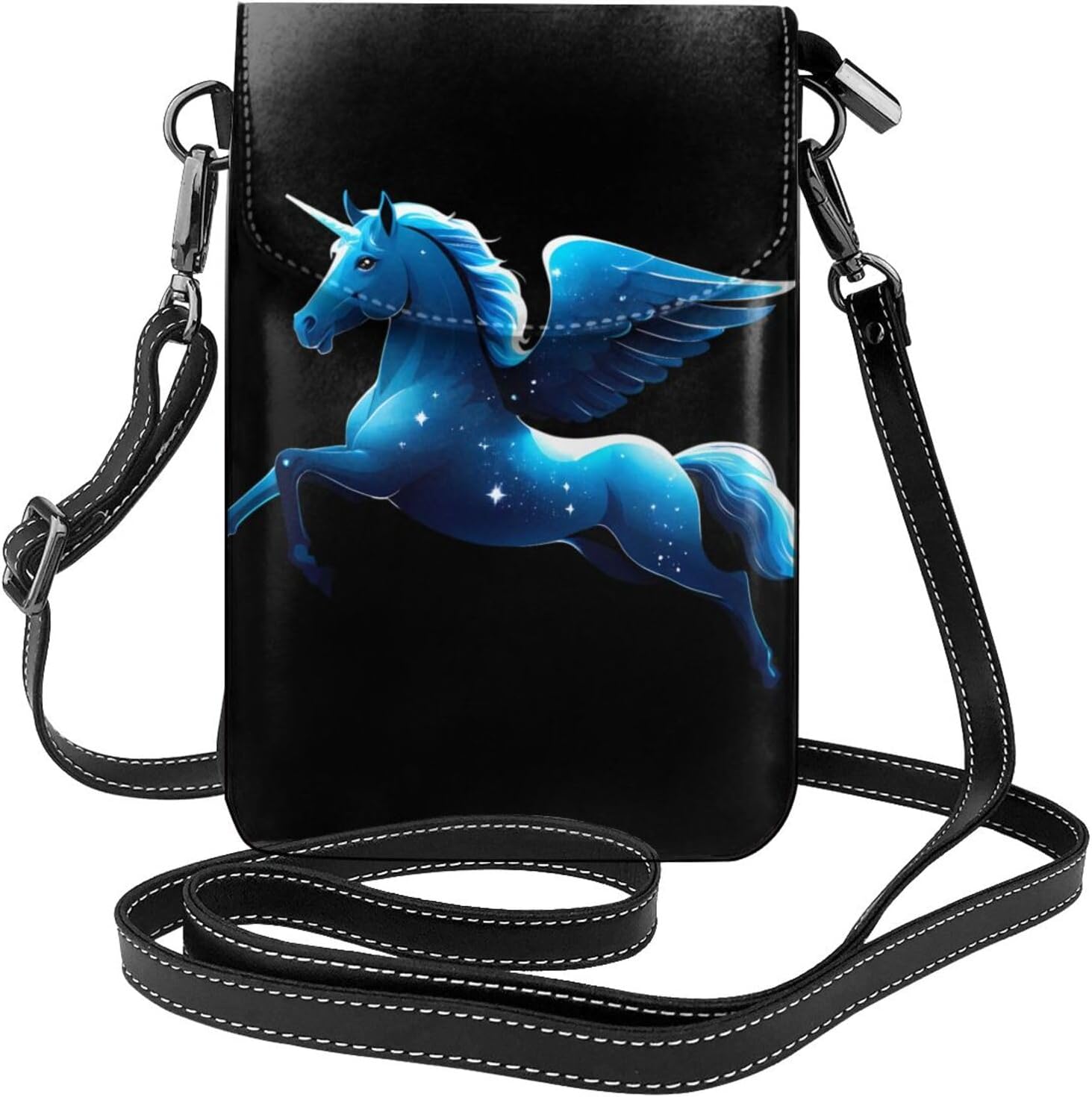 Small Cell Phone Purse 7.6x4.9in MSRHIUEF Pegasus in the Galaxy Printed Fashionable, Practical, Multifunctional Leather Crossbody Flap Phone Case for Women