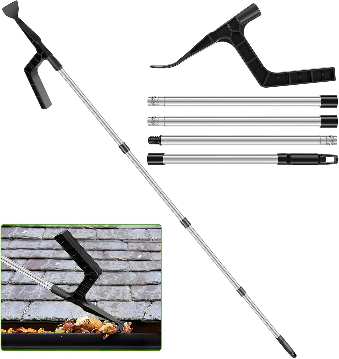 Gutter Cleaning Tool with 70.8in Splicing Pole Handle Gutter Cleaning