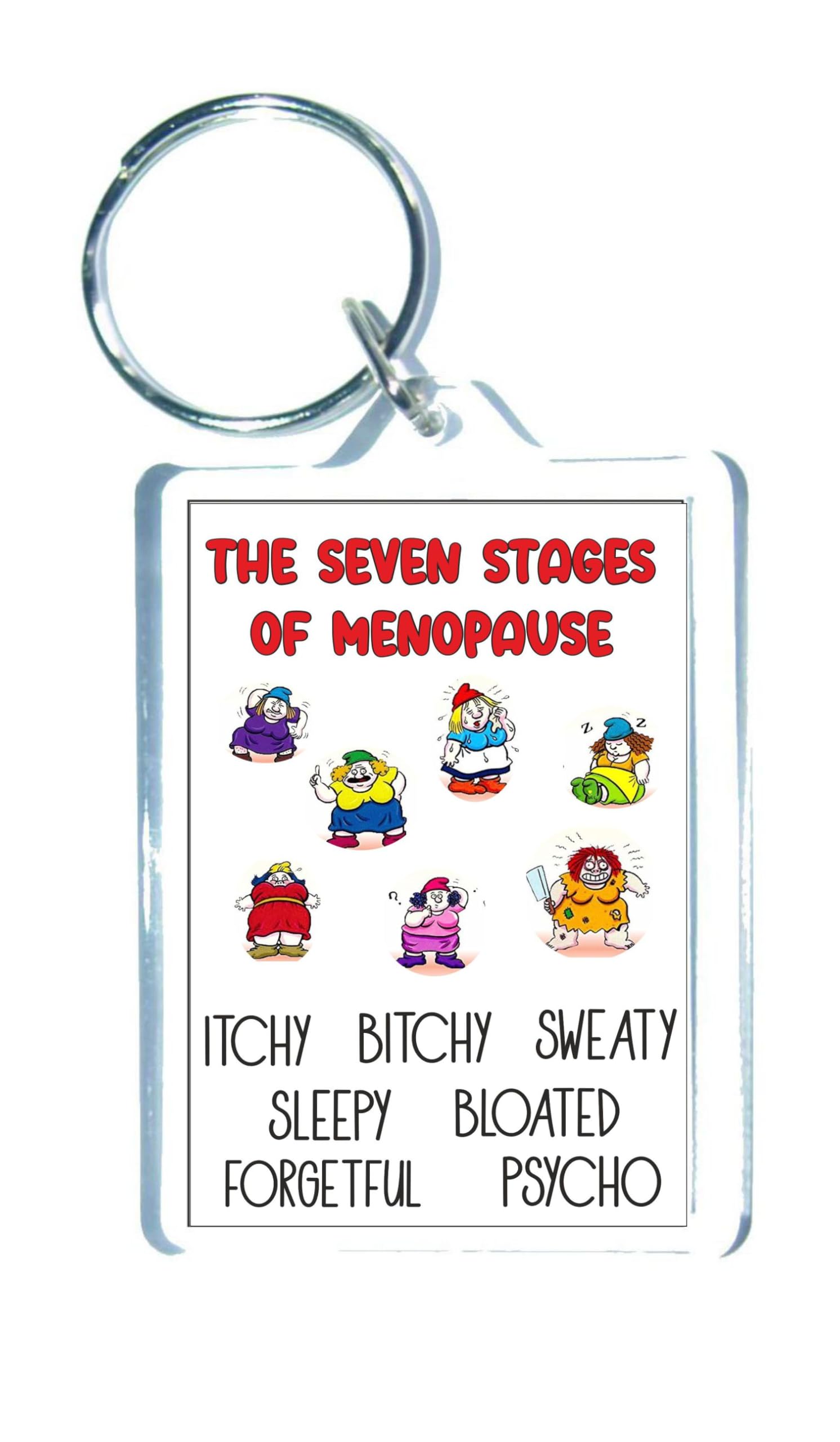 Decalarama Clear Menopause Keyring Gift - Seven Stages - Amusing Cheeky Rude Cute Novelty Menopausal Quote Present