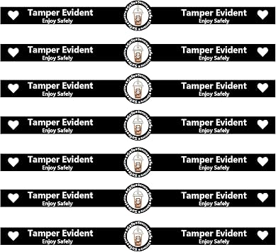 Safe Secure Tamper Evident Seals Stickers for Drink Lids 1"x 9" Food Delivery Stickers Sealed for Freshness Labels 200Pcs Drink Food Seal Sticker for Foods Coffee Milk Tea Ice Cream Black