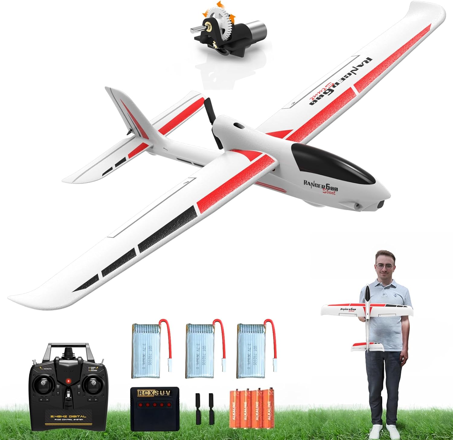 VOLANTEXRC RC Glider Plane 4CH, New Version Remote Control Airplane with 6-Axis Gyro for Beginners, 3 Flight Modes & Aerobatics 2.4G RC Plane for Adults, 23.6 * 18.1 inches White