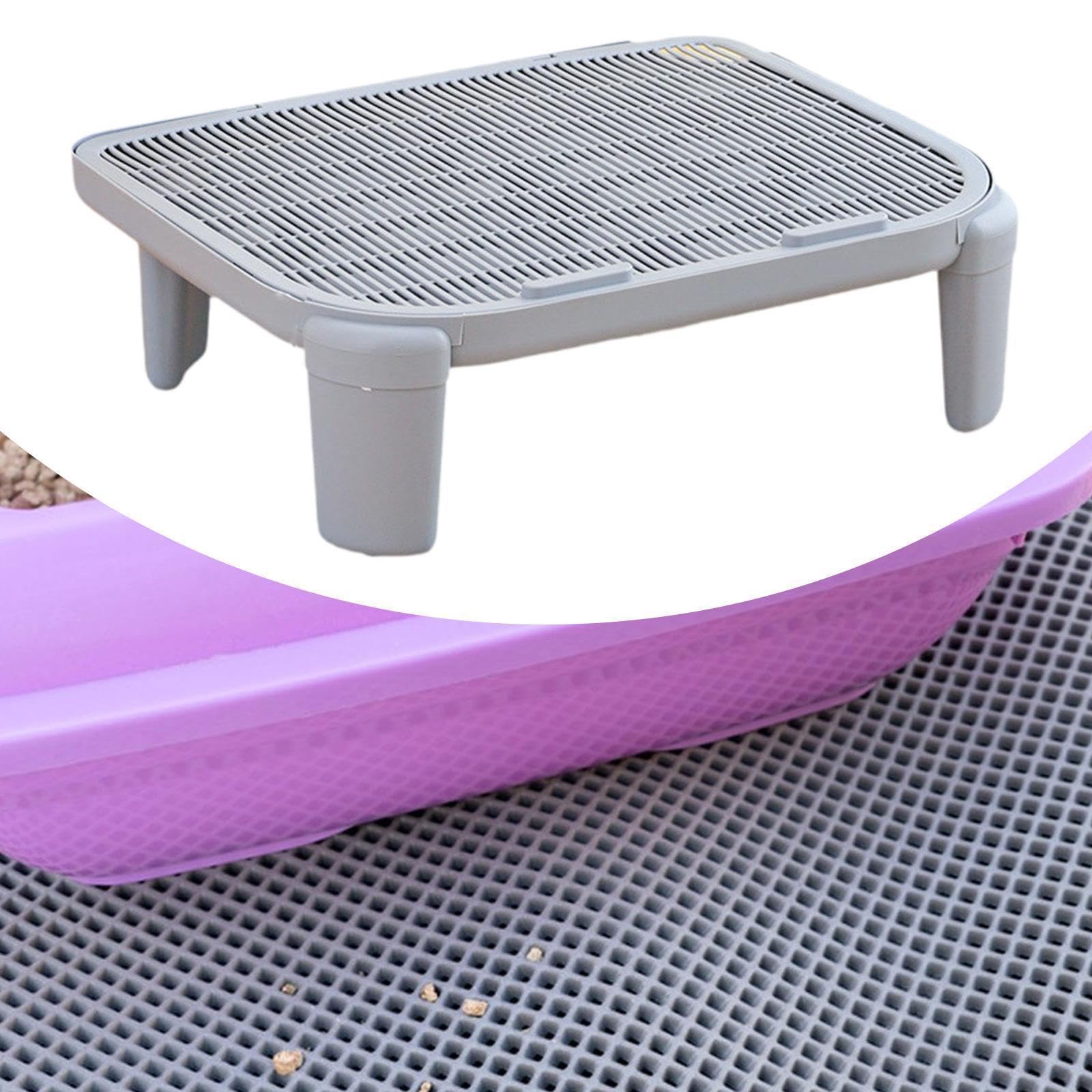 Rampe Litière Chat Double Couche Trappeur de Litière Tapis pour Boîte Litière Matériau PP Fonction Pied Adapté Aux Chats Âgés Nettoyage Intérieur, Gris
