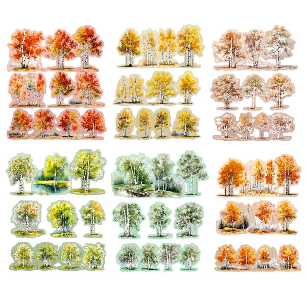 Forest Sticker Set, 60Pcs PET Scrapbook Tree Stickers Seasonal Landscape Stickers for Scrapbooking Card Making Journals Phone Case