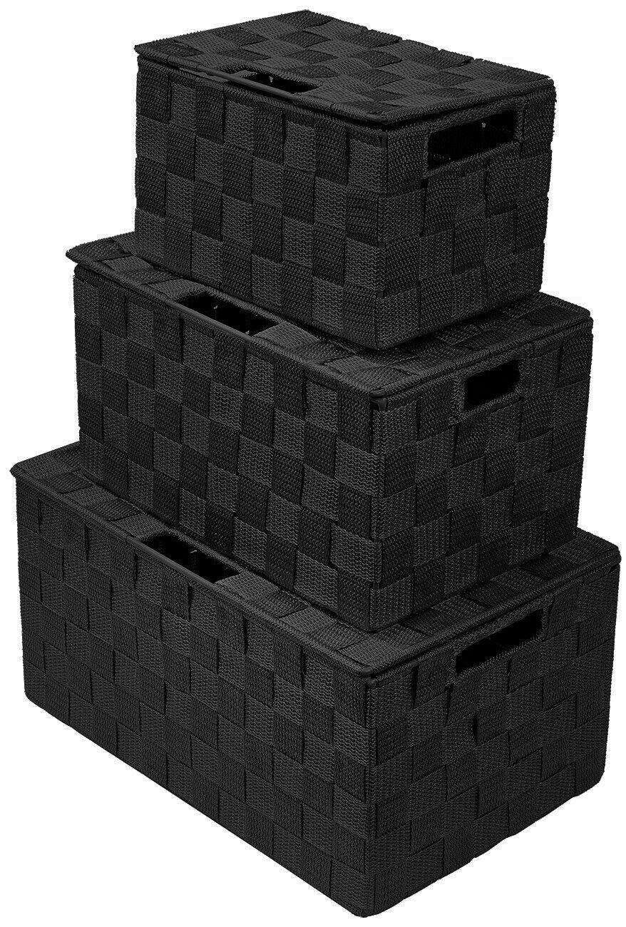 LJNK 3-Pack Storage Box w/Lid for Closet & Shelves - Woven Fabric Basket Organizer MagnifiQ Storage bins Organization and storage Storage cabinet Bathroom storage Laundry room organization and