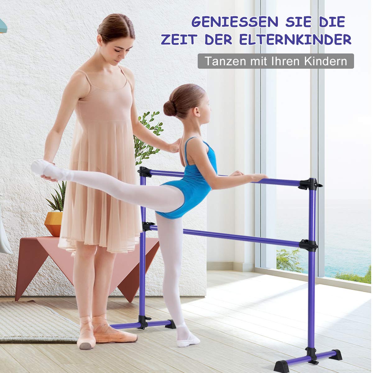 COSTWAY Ballettstange freistehend, Ballet Bar höhenverstellbar, Ballett Barre aus Eisen, Stretch Barre bis 50KG belastbar, ideal für Kinder und Erwachsene