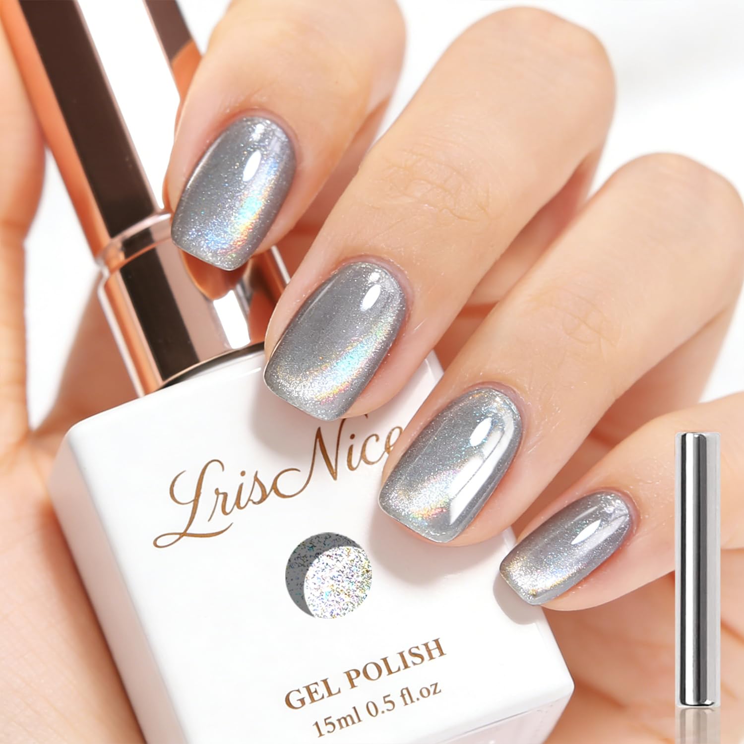KRISNICE UV Nagellack Cat Eye 15 ML, Gellack mit Magnet, Cat Eye Uv Gel, Glitter Gelnagellack Soak Off Reflective Gel Magnetic Nail Polish für Frauen und Mädchen