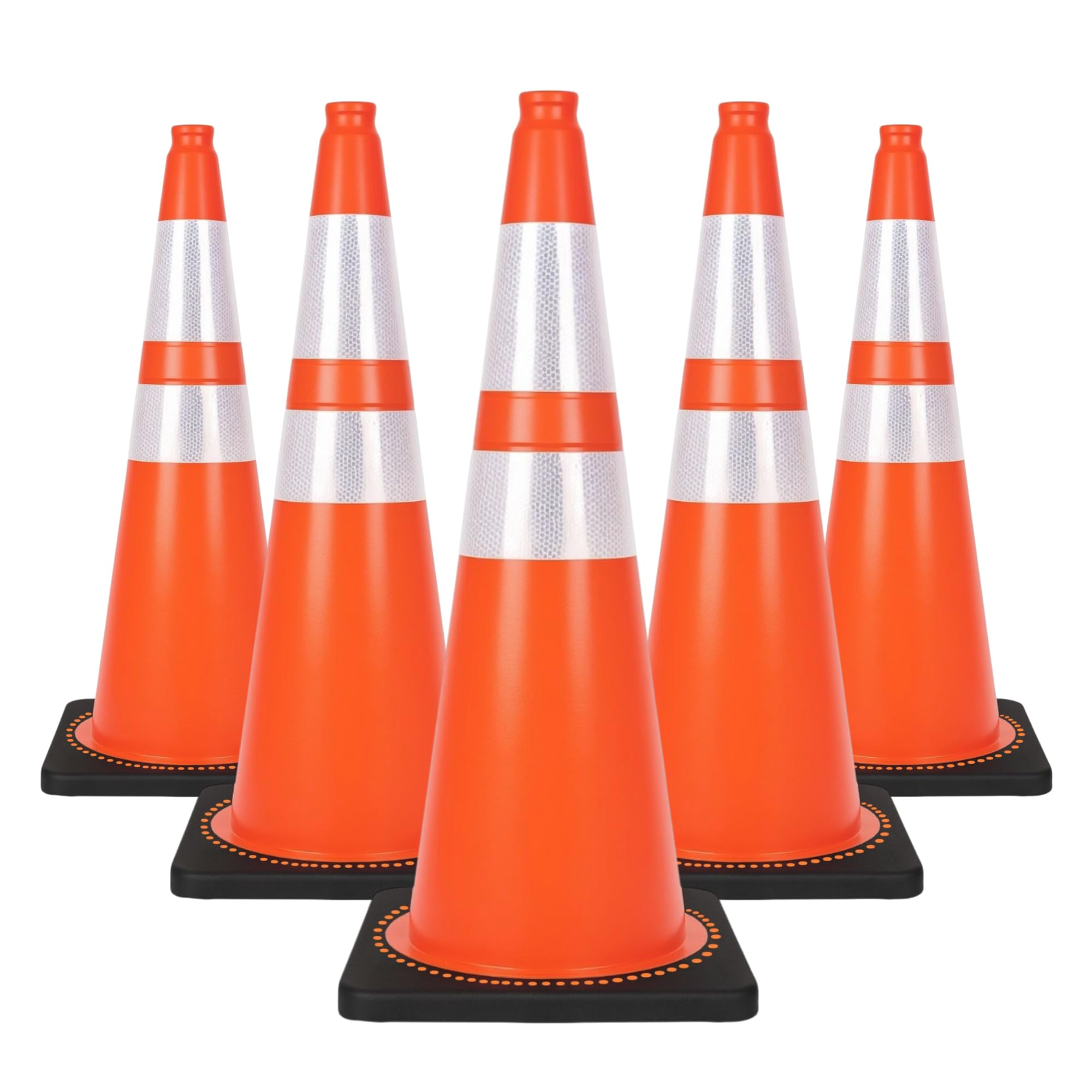 Berry 75CM Unbreakable Traffic Cone - Orange | High-Visibility PVC Safety Cone with Black Weighted Base | Reflective Road Cone for Parking, Road Safety & Construction - Set of 5