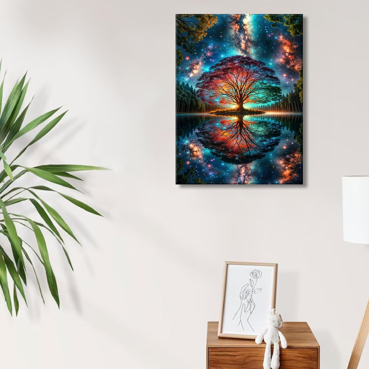 Tree of Life Canvas Wall Art Starry sky reflection Pictures Wall Decor Modern Abstract Poster Print Artwork for Living Room Yoga Room Hotel Bedroom Home Decoration 16x24in