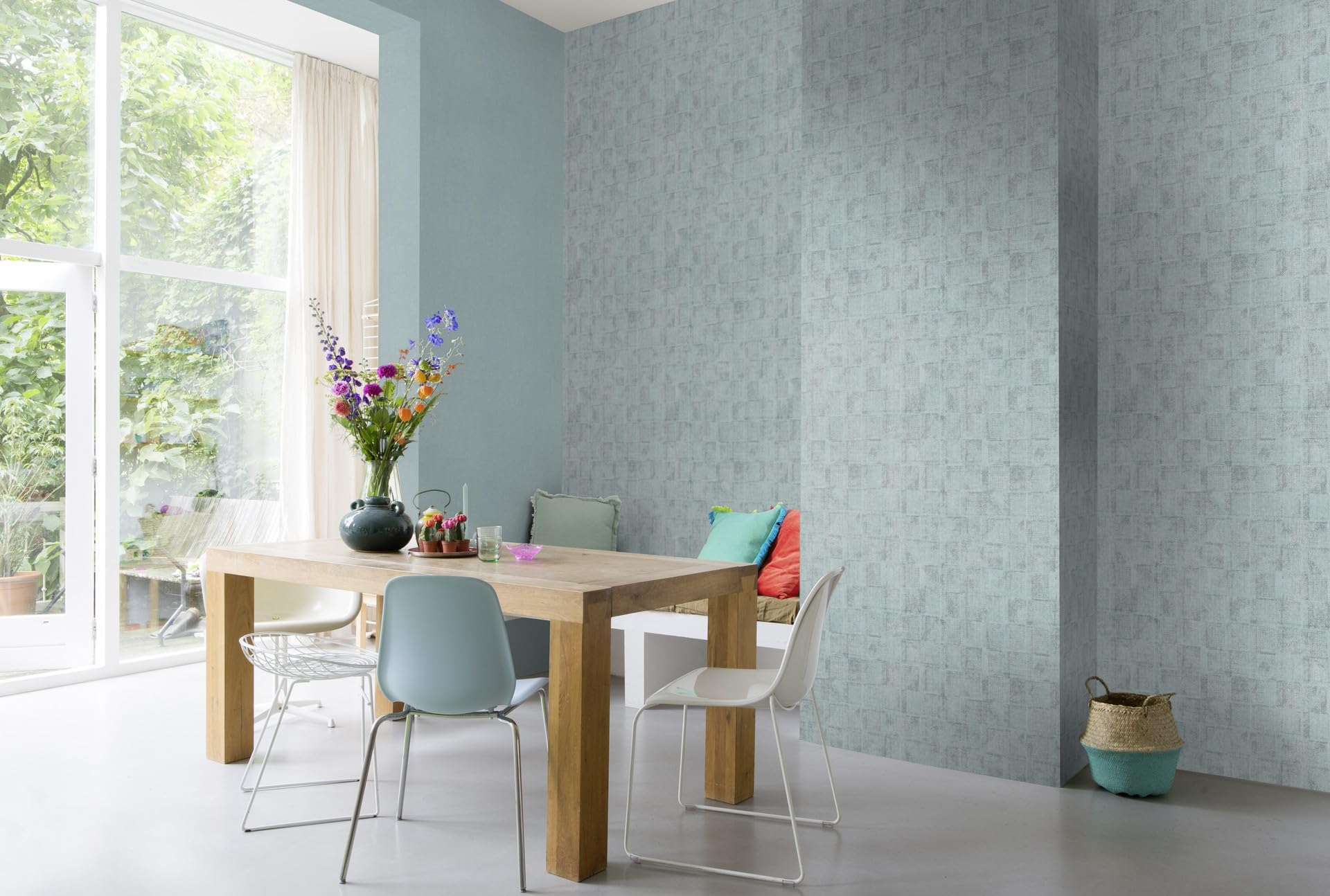 Papier Peint Intissé Rasch Botanical - 53 X 1005 Cm, Bleu, Effet Décalé
